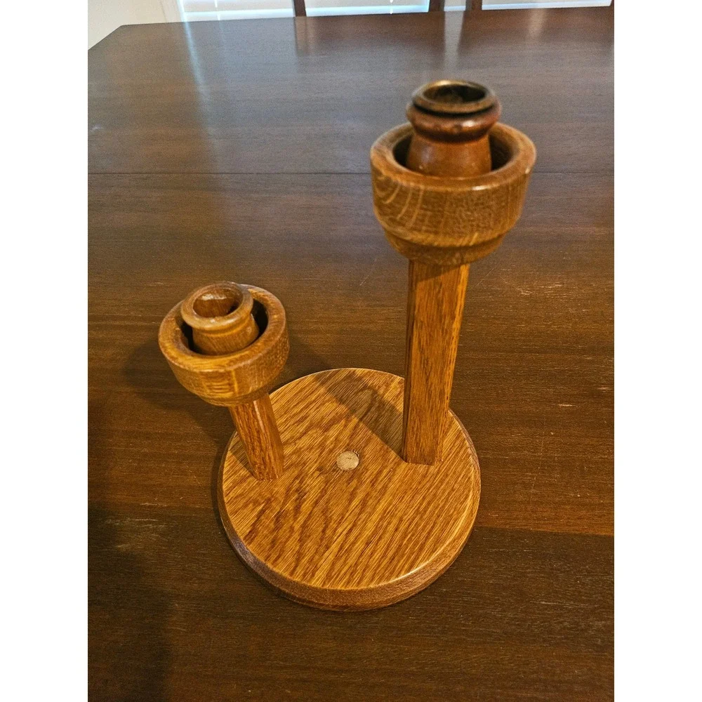 Oak Wood Double Candle Holder Brown Rustic Tiered Decor